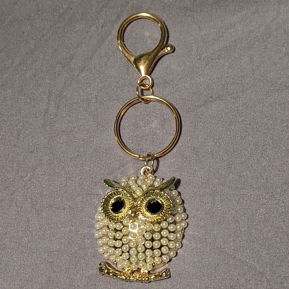 Purse Charms/Keychain Gold owl with pearls. NWOT